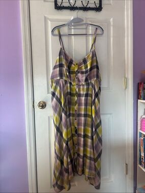 torrid Plaid Spaghetti-Strap Dress in Yellow and Mauve (2X)